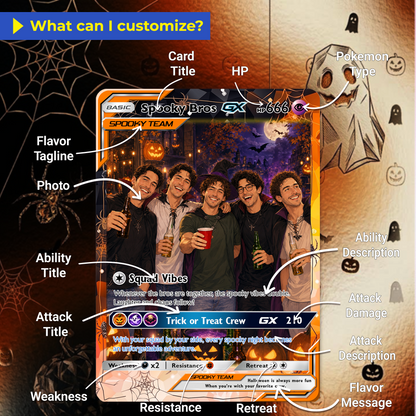 Halloween Custom Pokémon Card for Best Friends, Personalized Pokémon Card with Animated Photo, Customizable Group Gift, Custom Halloween Gift for Friends, Pokémon Party Gift - CPC-hlw-11
