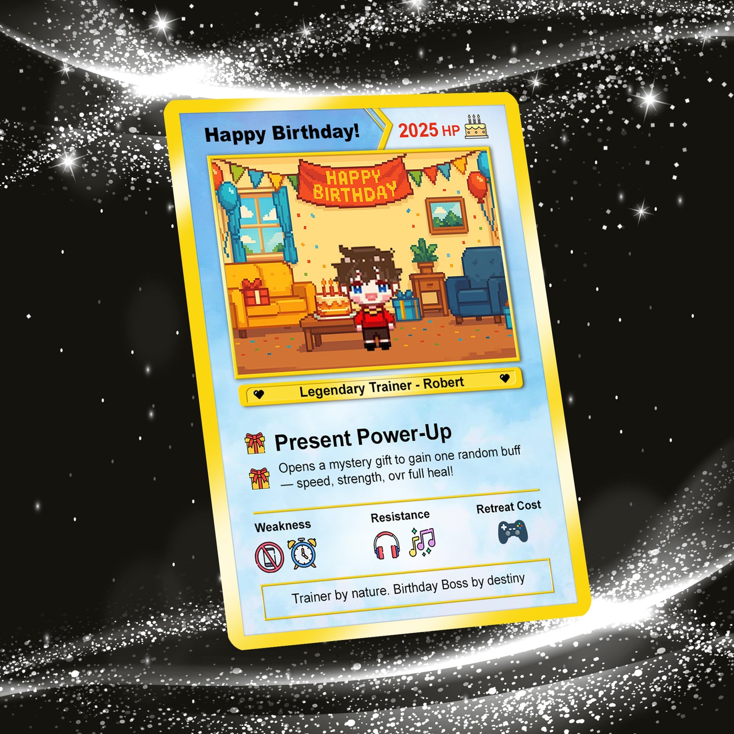 Happy Birthday Custom Pokémon Card - Pixel Characters &, Photo Upload Personalized Pokémon Card - CPC-13