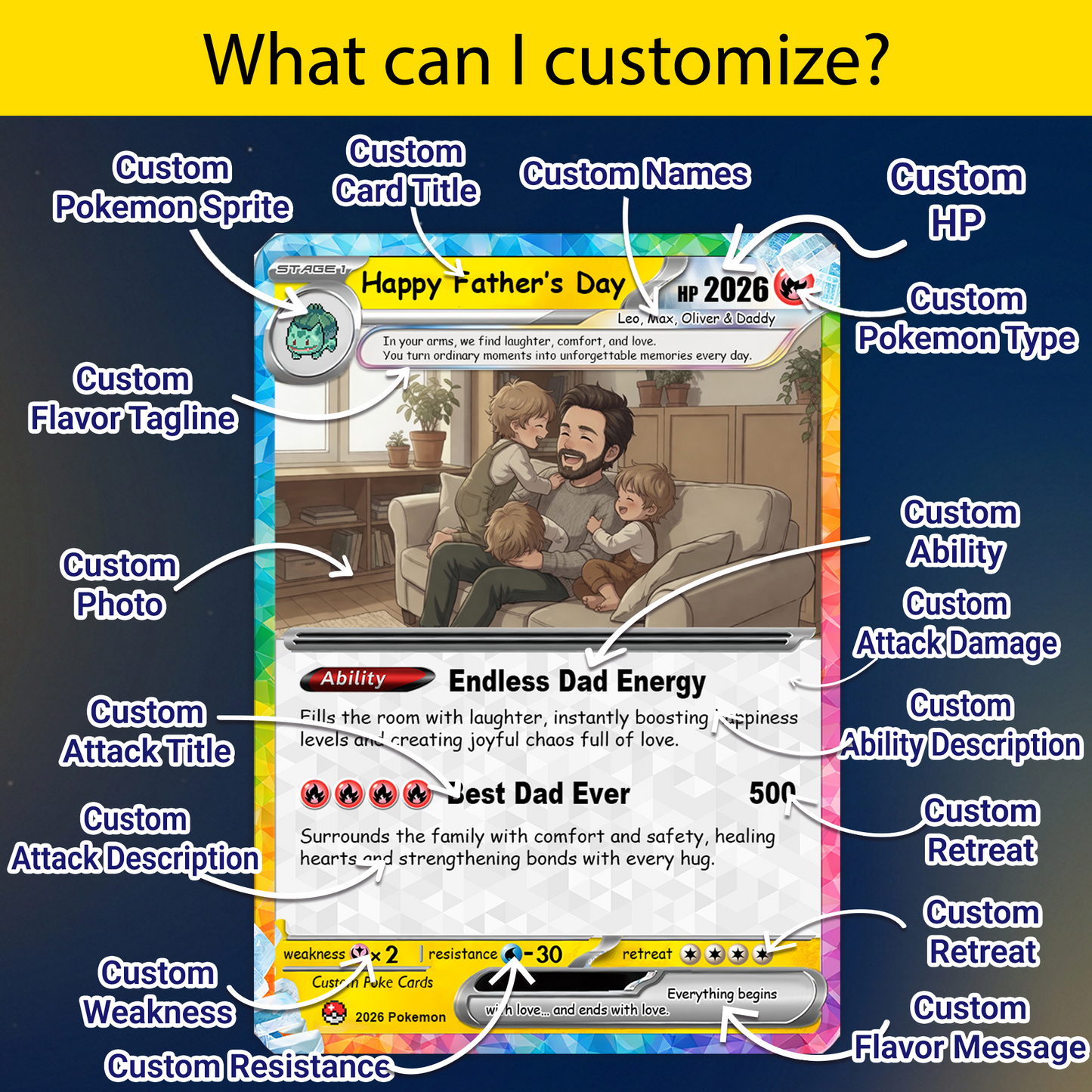 2026 Father's Day Custom Pokemon Card - Anime-Inspired Personalized Pokemon Card for Dad - Perfect Gift for Dad - CPC-107.B
