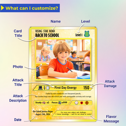 Back to School Custom Pokémon Card - Personalized Pokémon Card with Anime Picture for Kids, Students - First Day of School Gift from Parents - CPC-146.A