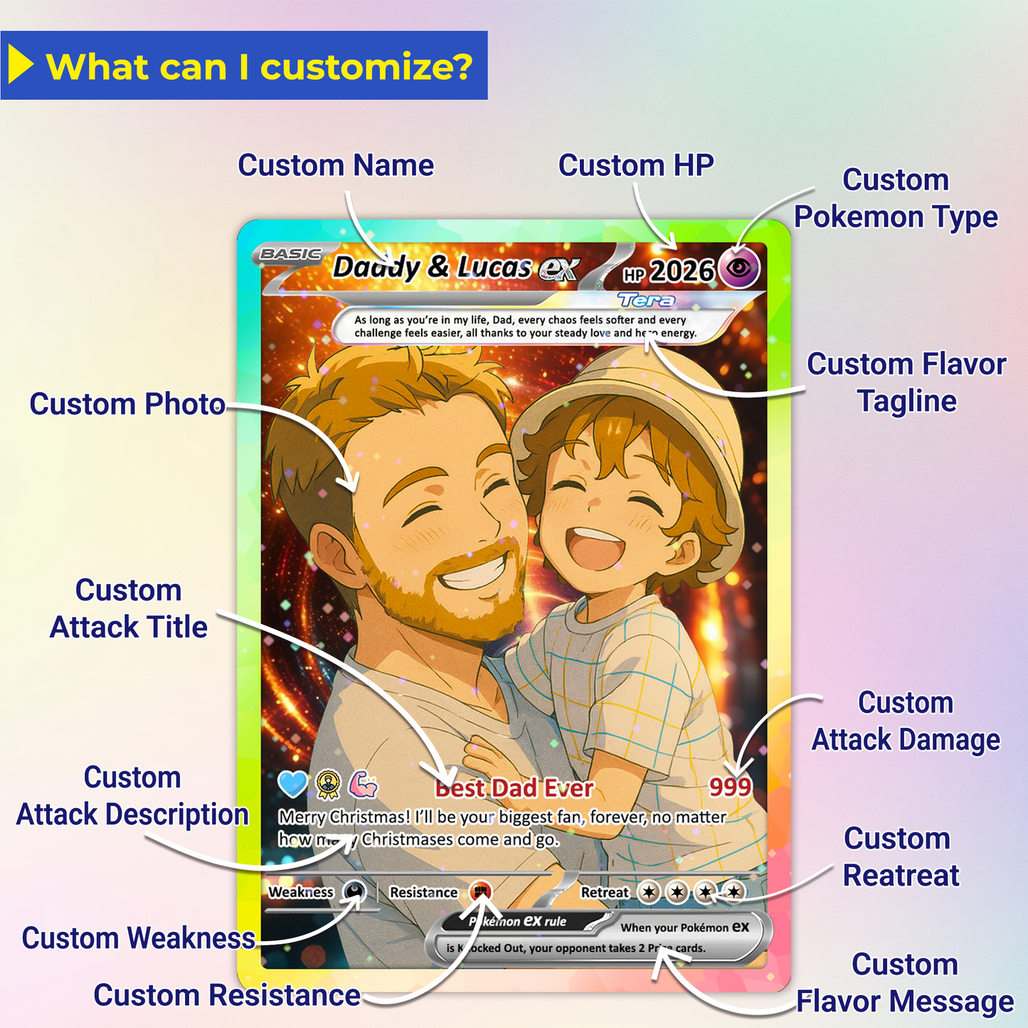 Best Dad Ever Pokemon Card, Custom Pokemon Card  - Anime-Inspired Personalized Pokemon Card for Dad - Perfect Gift for Dad - CPC-53