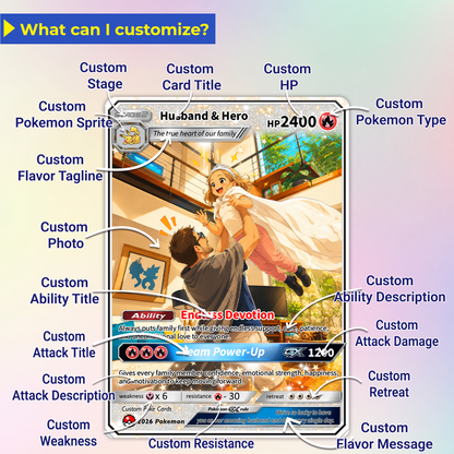 2026 Father's Day Custom Pokémon Card - Comic Anime Style Personalized Pokémon Card for Dad - Perfect Gift from Wife & Kids - CPC-118