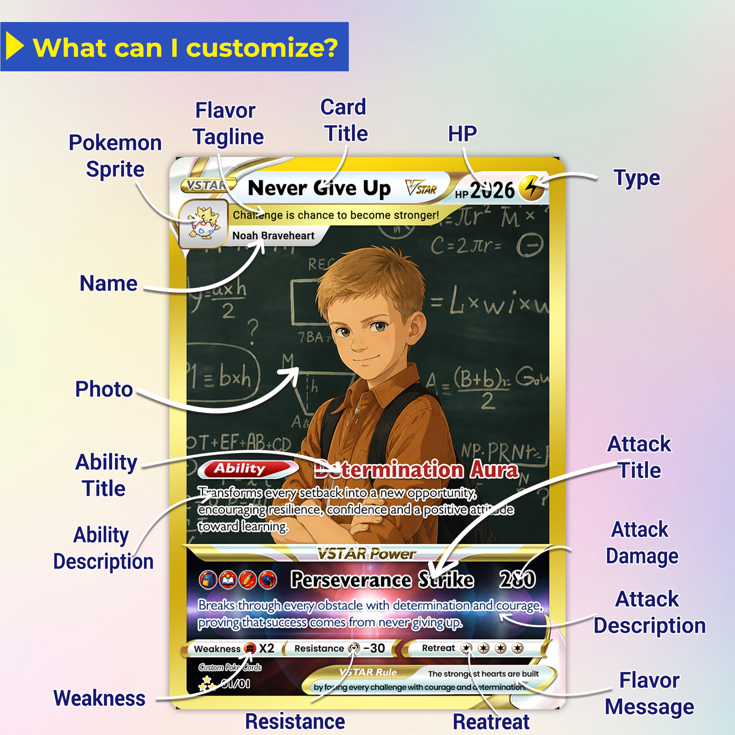 Personalized Pokémon Card - Back to School Custom Pokémon Card with Anime Picture for Kids, Students - First Day of School Gift from Parents - CPC-BTS-19
