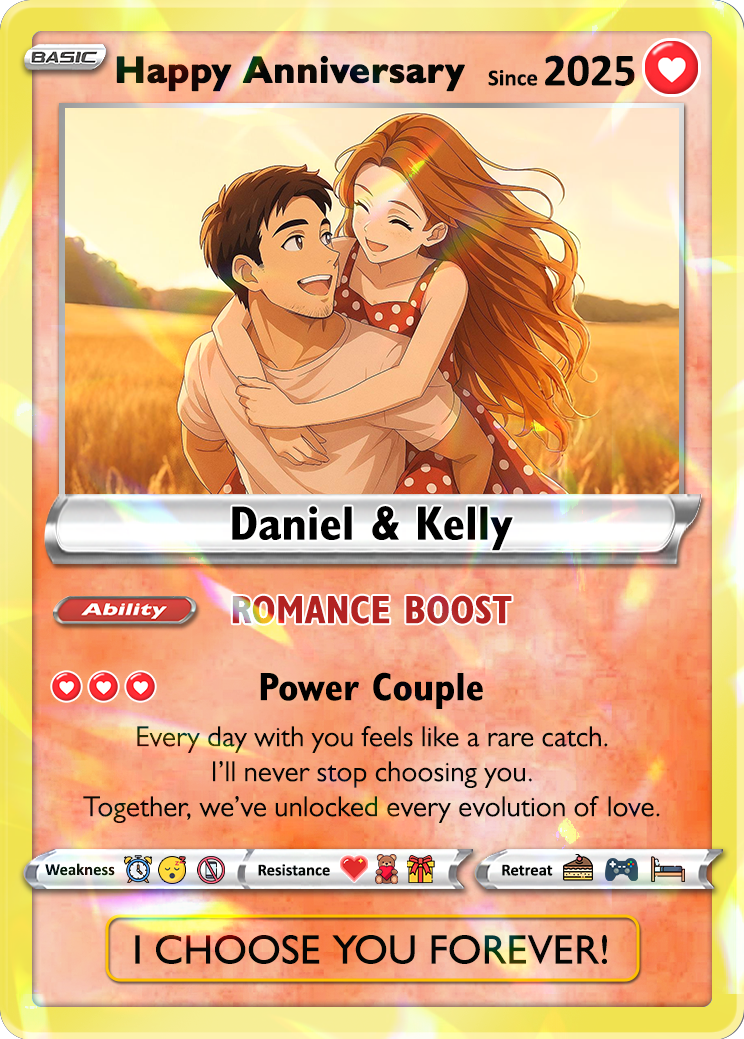 Custom Couple Pokemon Cards for Anniversary Day, Transform to Anime Styles - CPC-01