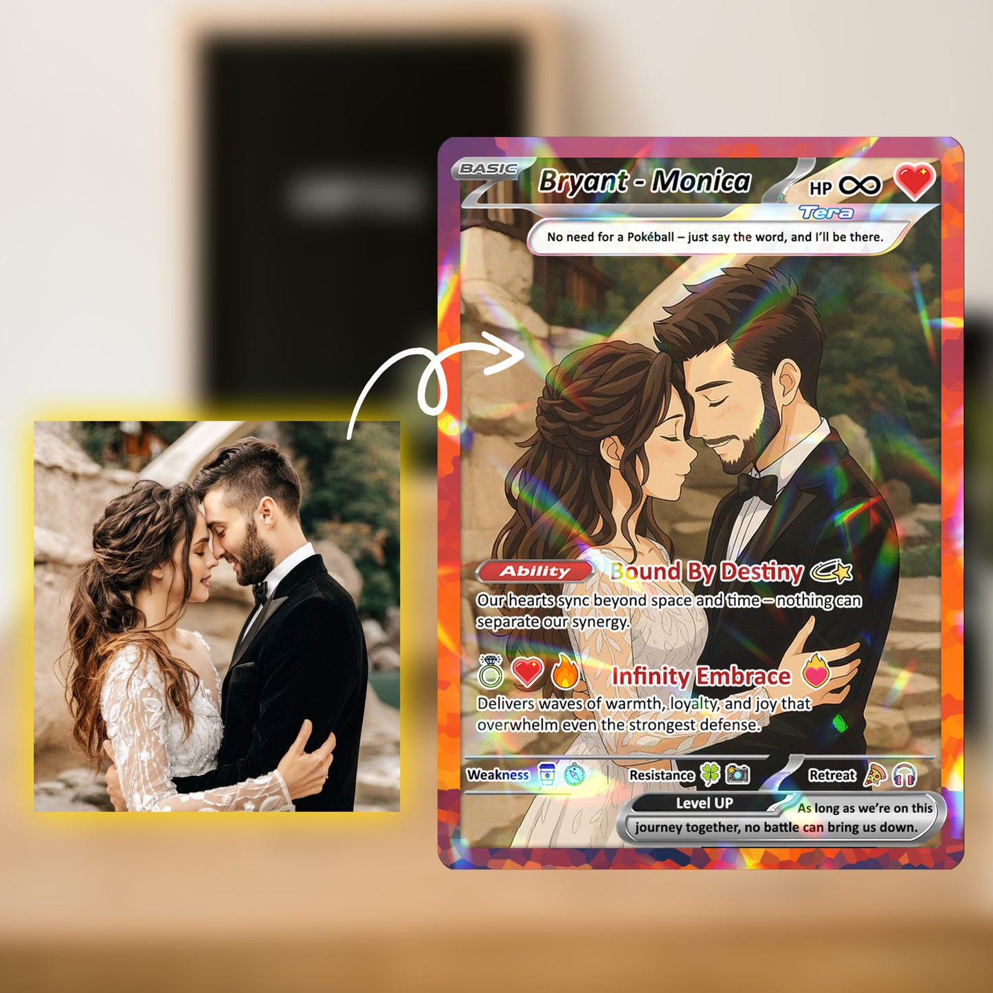 Custom Poke Card for Couple - Anime-Inspired Ghibli Aesthetic Pocket Monster Gift - Holographic Effect Available - CPC-20
