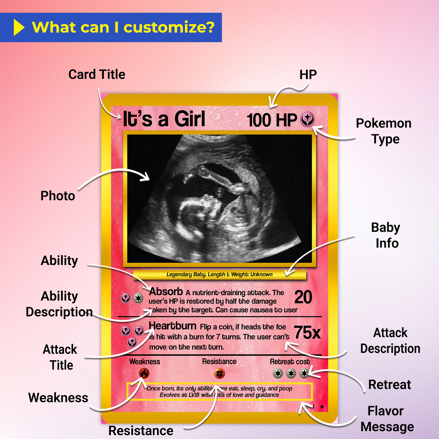 Baby Announcements Custom Pokemon Card, Pregnancy Announcement Personalized Pokemon Card, Custom Poke Card Gift for Him and Her, Birth Announcement Cards - CPC-52