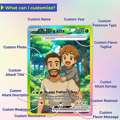 Custom Pokemon Card  - Anime-Inspired Personalized Pokemon Card for Dad - Personalized Poke Card Custom Gift for Dad - CPC-17
