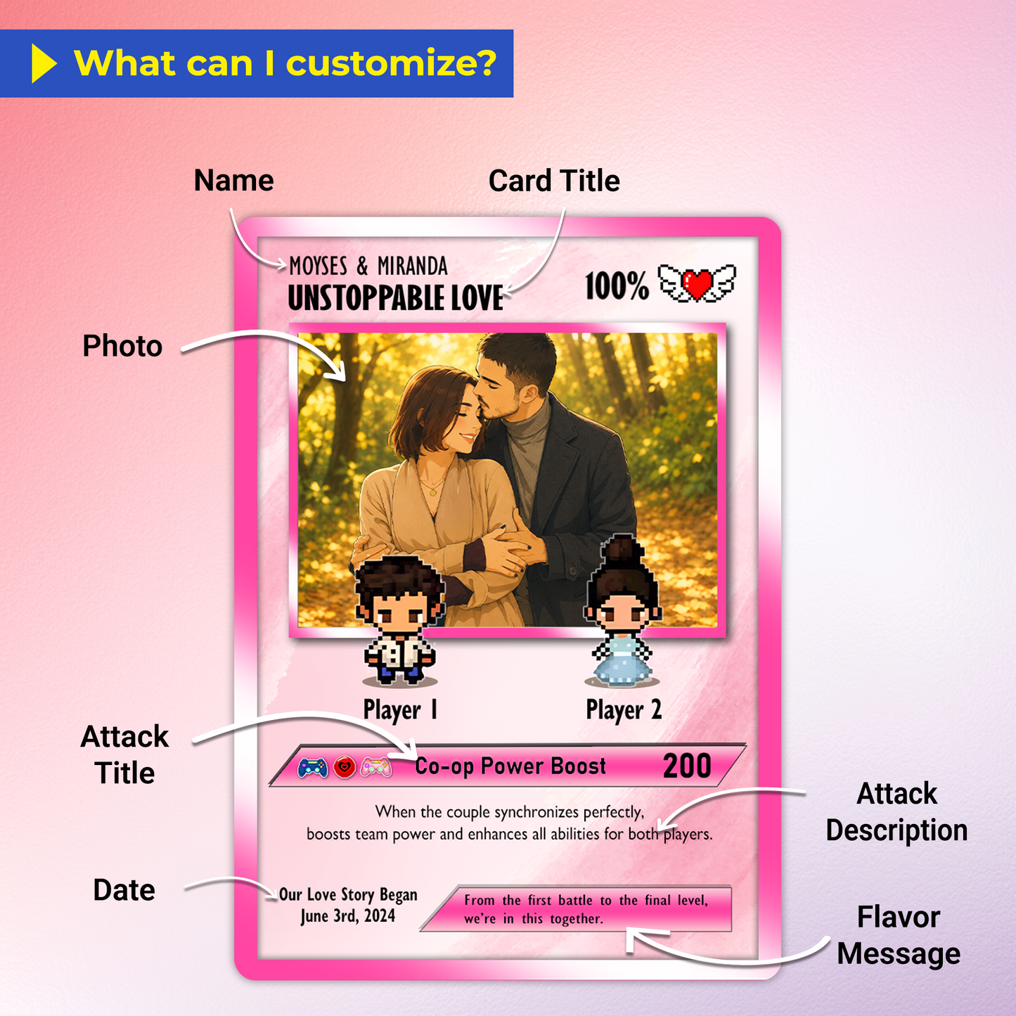Custom Pokemon Card with Trendy Anime Transformation Styles  - Personalized Poke Card for Couples - Animated Gift for Lovers - CPC-22.A