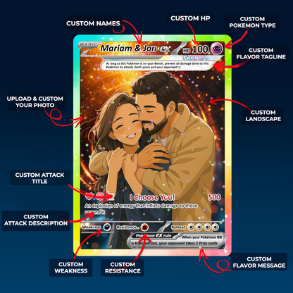 Custom Pokémon Cards with Anime Picture, Personalized Poke Cards Animated Style Gifts for Him and Her - CPC-04