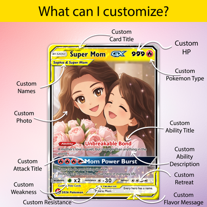 Mother’s Day Personalized Pokemon Card - Custom Pokémon Card for Mom - Customizable Gift from Husband Daughter, Son | Ghibli - Anime Style Trading Card - CPC-82