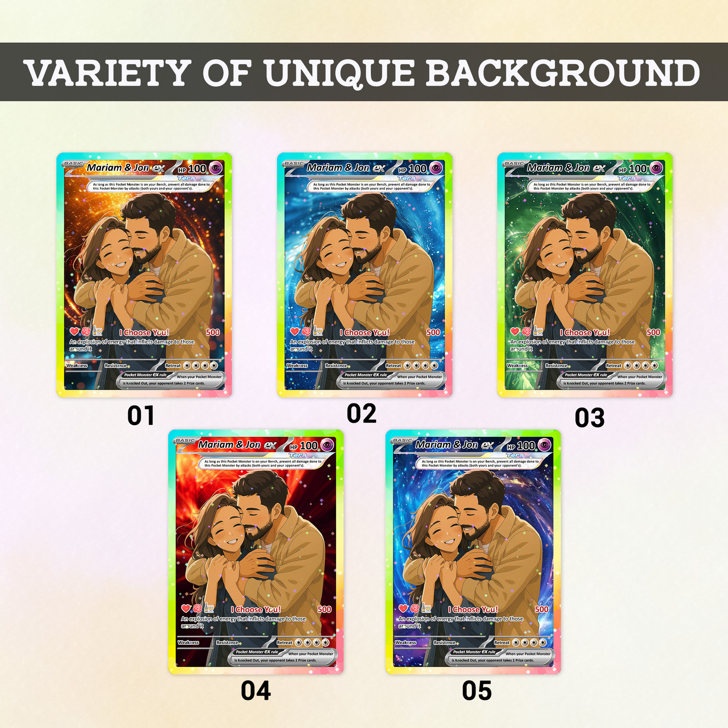 Custom Pokémon Cards with Anime Picture, Personalized Poke Cards Animated Style Gifts for Him and Her - CPC-04