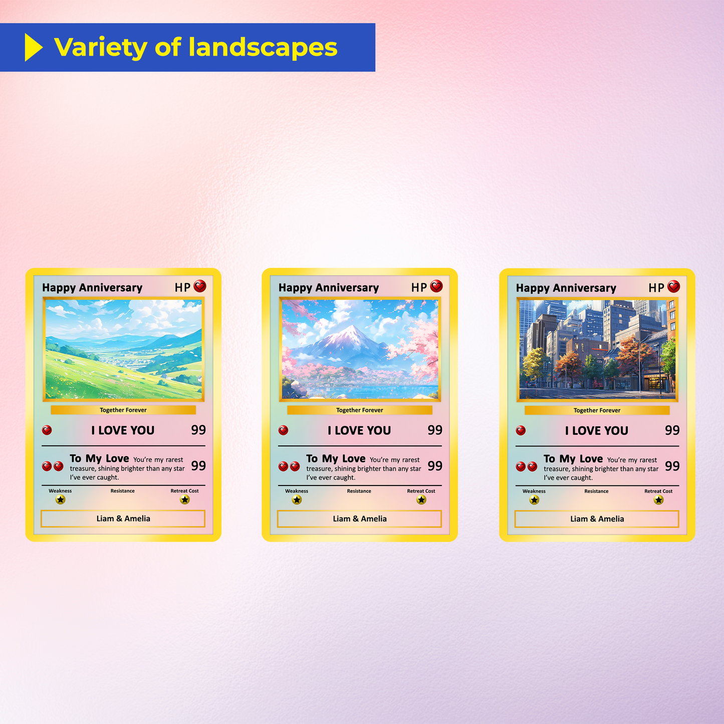 Happy Anniversary Card, Custom Pokémon Cards with Anime Picture, Personalized Poke Cards Animated Style Gifts for Him and Her - CPC-61