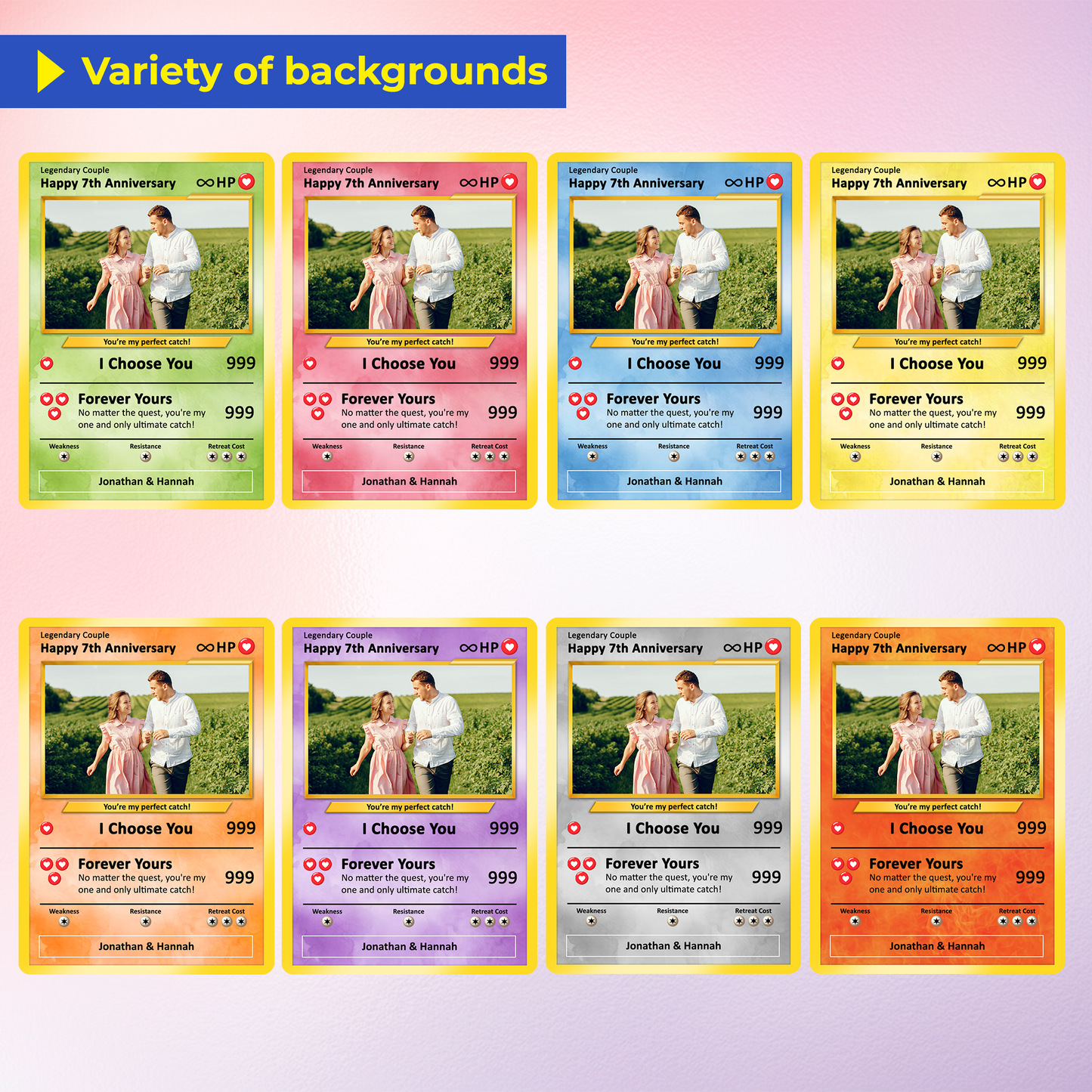 Personalized Pokemon Card for Couples with Anime Style - Custom Couple Pokemon Card for Him Her - Custom Names Anniversary - CPC-36