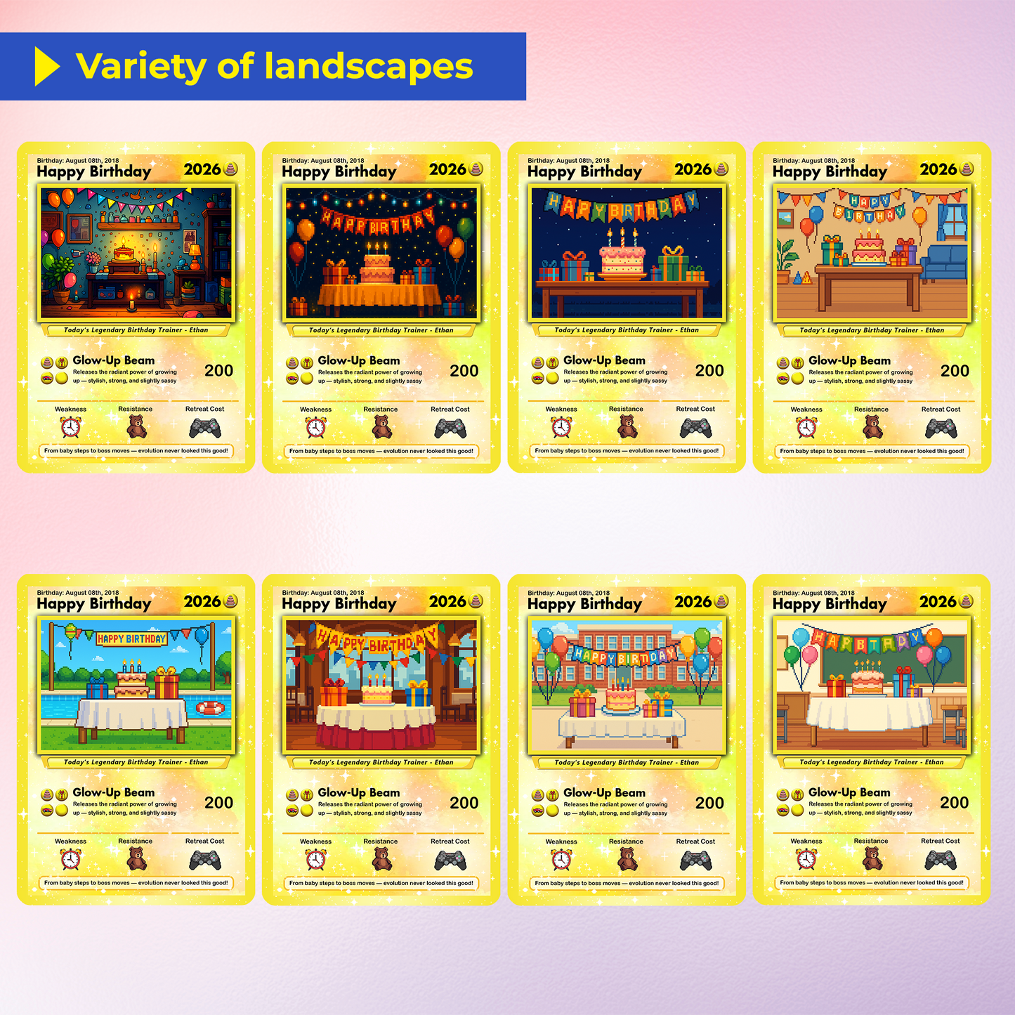 Happy Birthday Custom Pokémon Card with Art Characters, Personalized Pokémon Card for Date of Birth - CPC-11.B