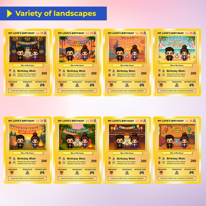 Pixel Characters Personalized Pokémon Card, Birthday Custom Pokémon Card for Couples, Customizable Pokémon Cards for Birthday - CPC-14.B
