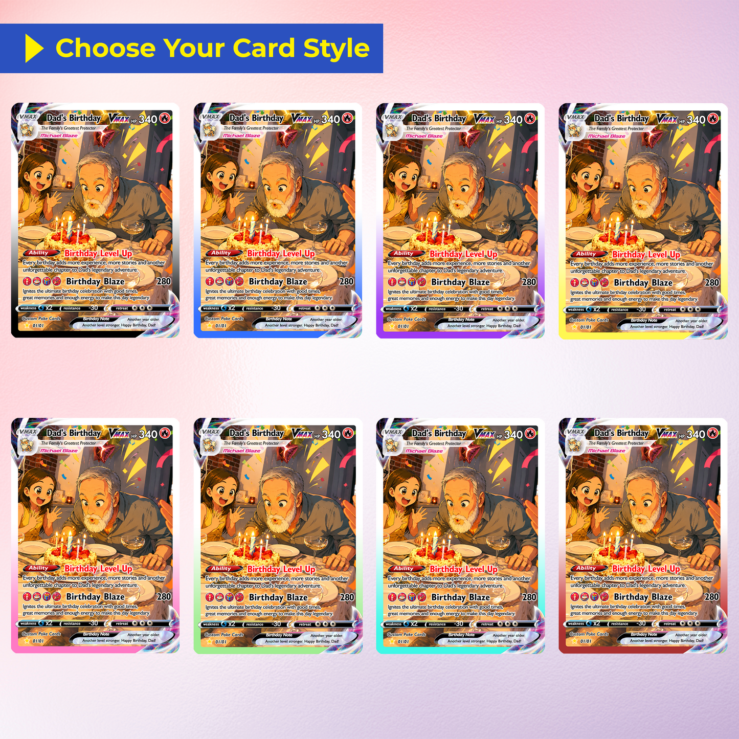 Happy Birthday Custom Pokémon Card for Dad - Personalized Pokémon Card by Animated Photo - Customizable Pokémon Gift from Kids, Wife for Dad & Husband - CPC-DOB-05