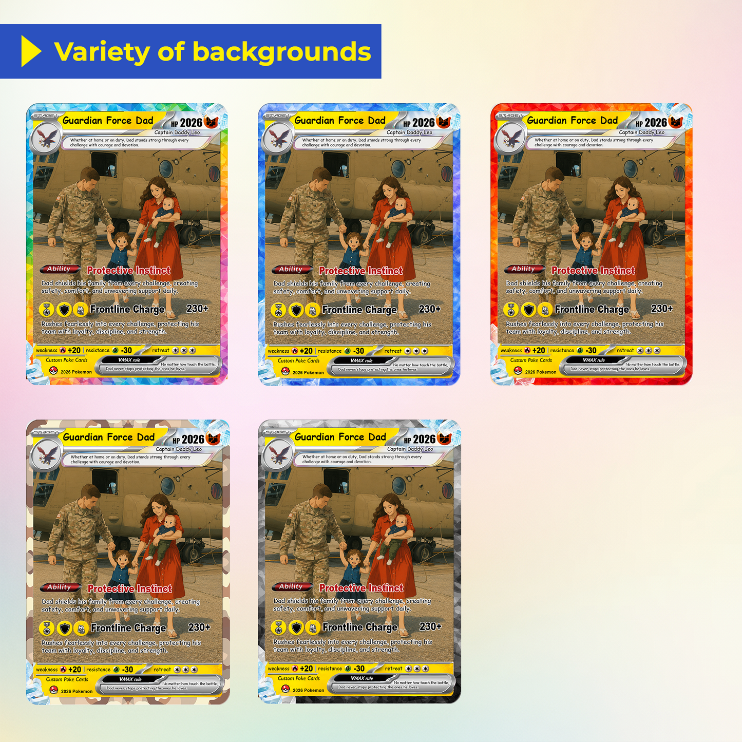 Military Dad Custom Pokémon Card for Father's Day - Father’s Day Personalized Pokémon Card for The Army Dad - Comic Anime Customizable Gift from Wife, Son & Daughter - CPC-141