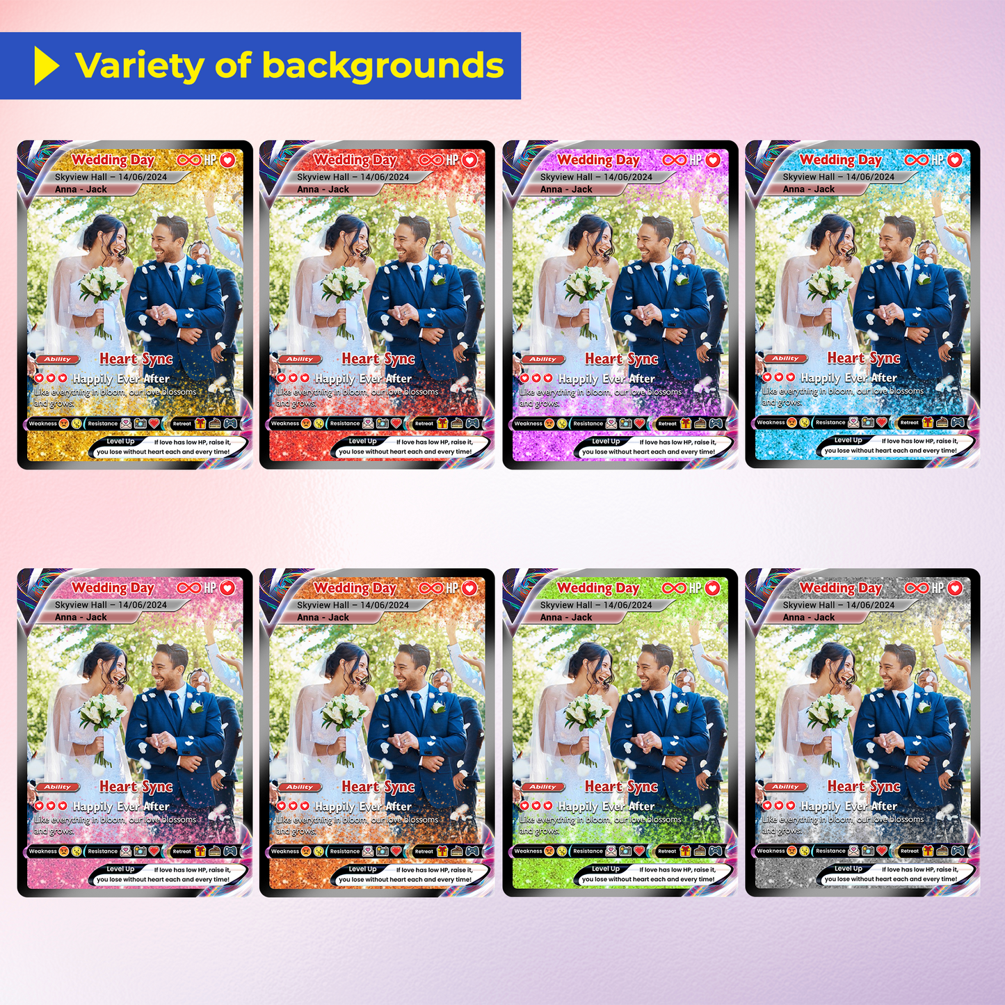 Personalized Pokémon Card with Wedding Day & Location, Anime Style Custom Pokémon Cards - CPC-05