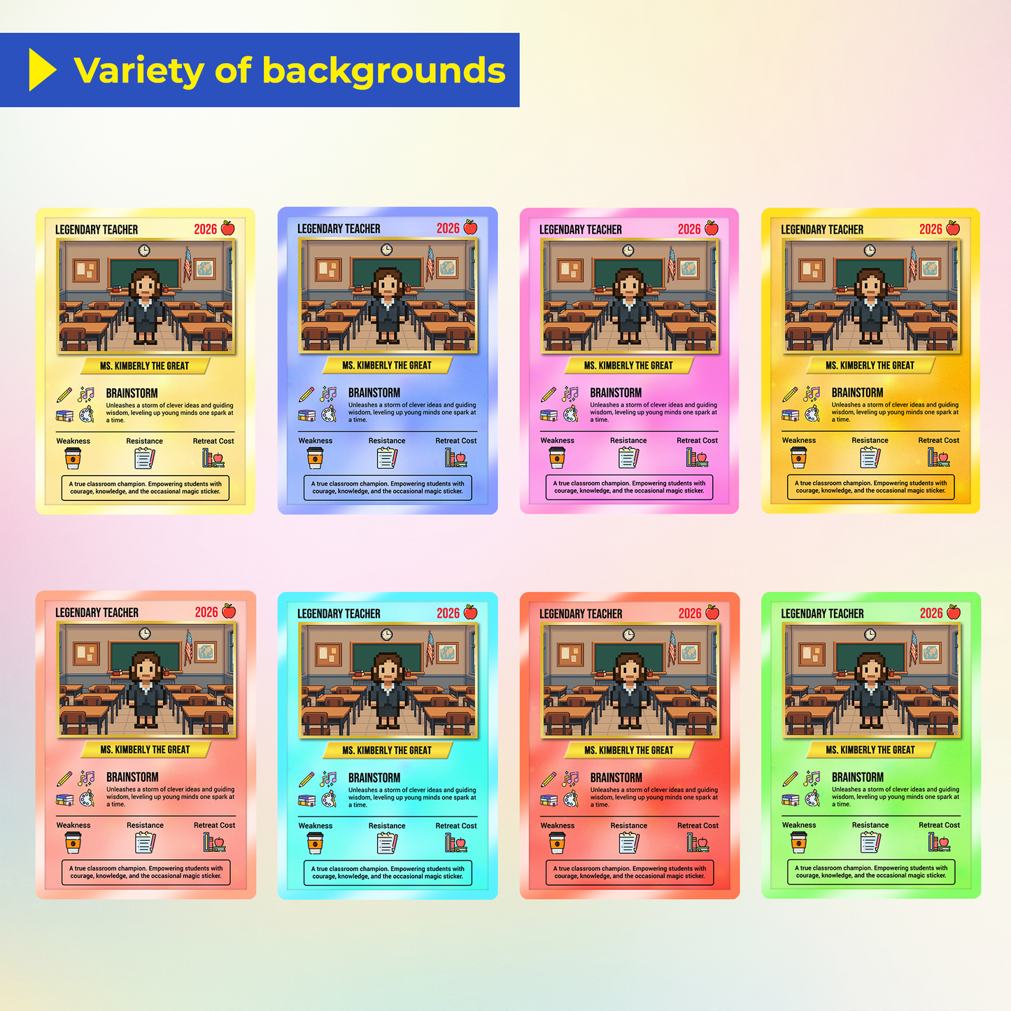 Teacher Appreciation Custom Pokémon Cards with Art Characters, Thank You Teacher Gift from Parents & Students, Personalized Pokémon Cards by Art Characters - CPC-66.B