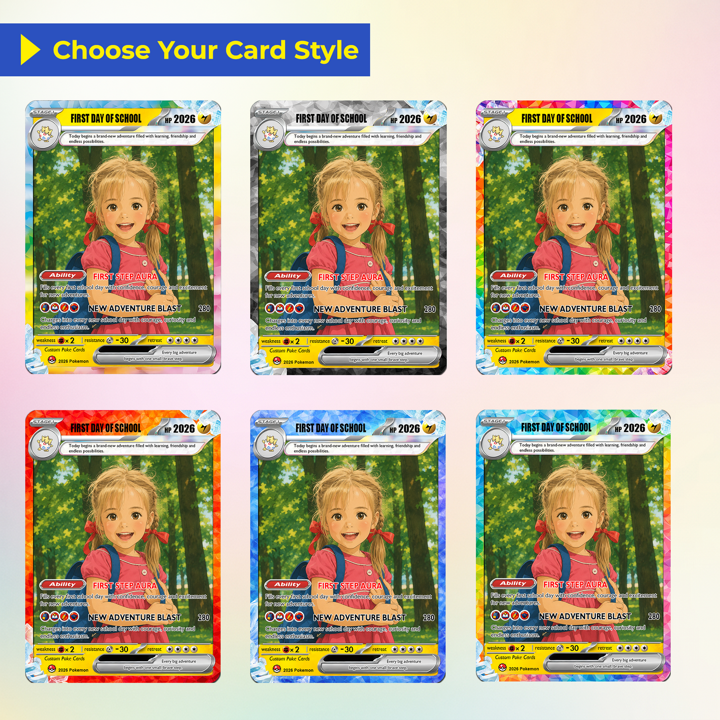 First Grade Custom Pokémon Card, First Day of School Personalized Pokémon Card, Customizable Animated Gift from Parents for Kids - Kindergarten Graduation Gift - CPC-BTS-23