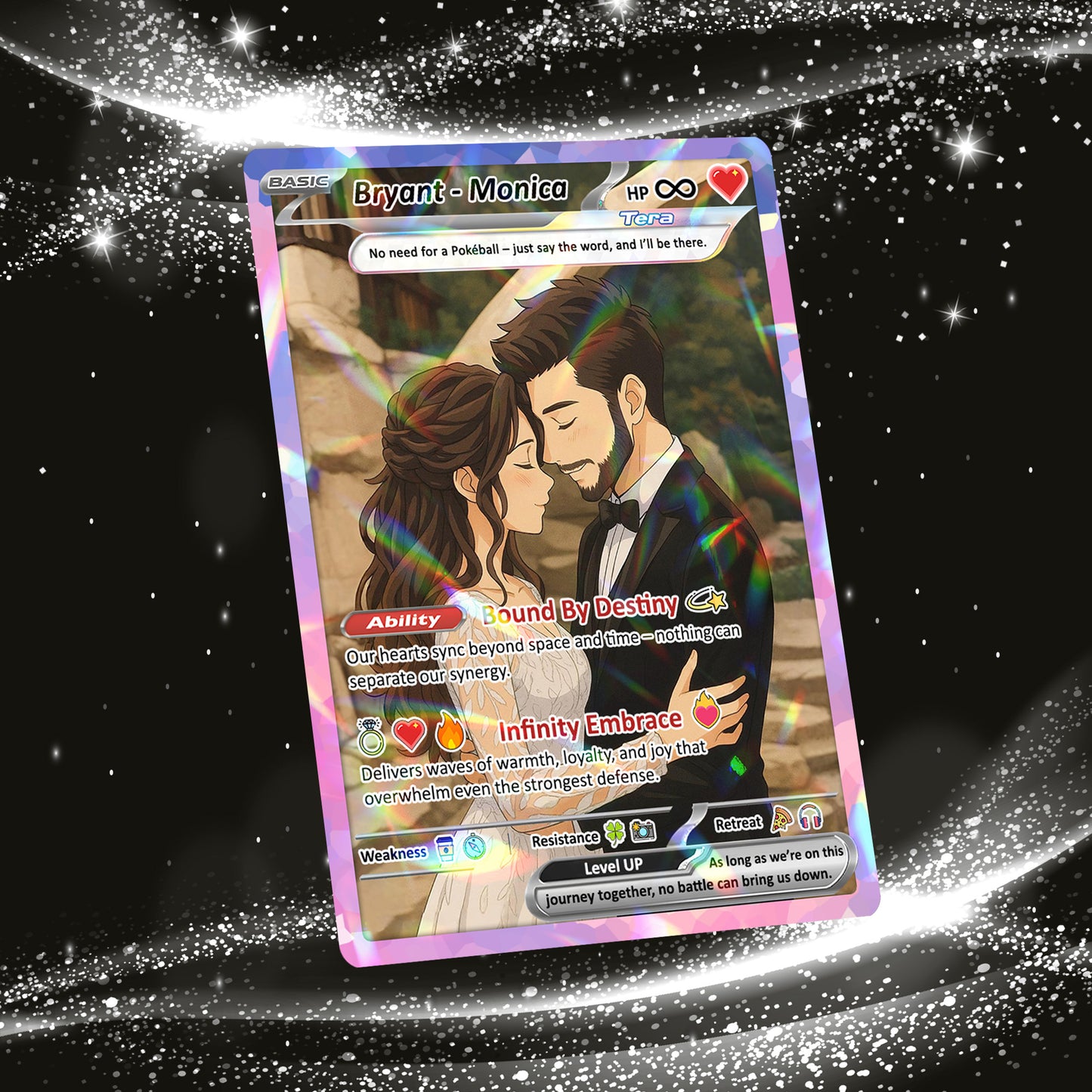 Custom Poke Card for Couple - Anime-Inspired Ghibli Aesthetic Pocket Monster Gift - Holographic Effect Available - CPC-20