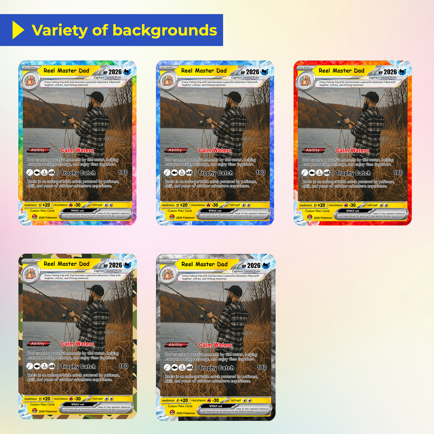 Fishing Dad Custom Pokémon Card for Father's Day - Father’s Day Personalized Pokémon Card for Fishing Lovers - Comic Anime Customizable Gift from Wife, Son & Daughter - CPC-138