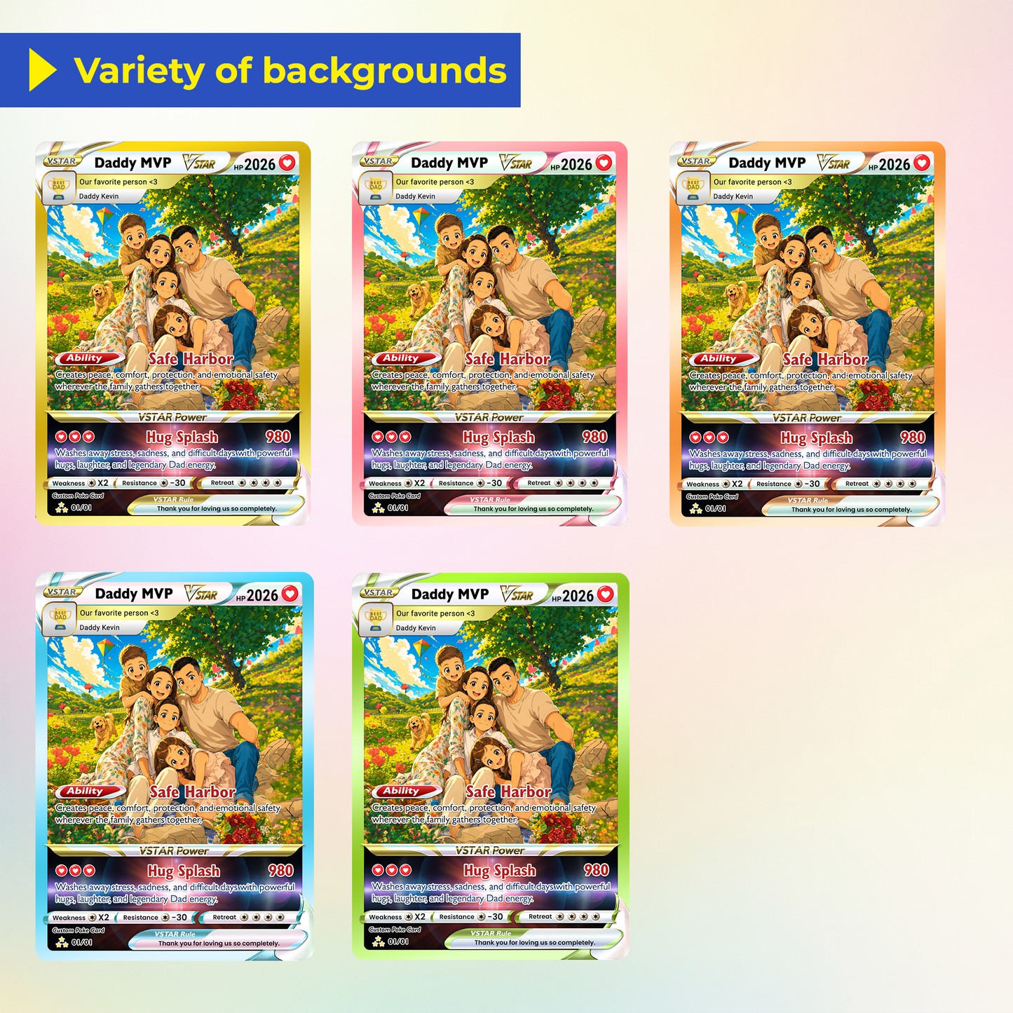 Happy Father's Day Custom Pokémon Card - Hot Comic Anime Style Personalized Pokémon Card for Dad - Perfect Gift from Wife & Kids - CPC-117.B