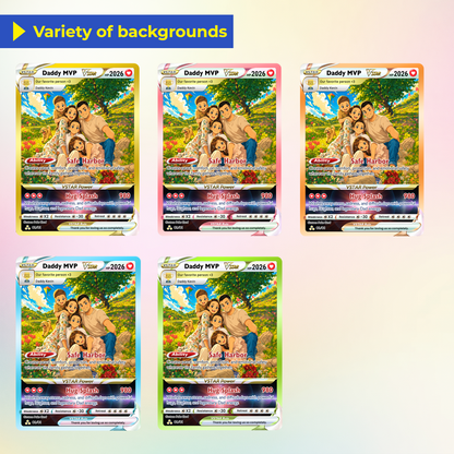 Happy Father's Day Custom Pokémon Card - Hot Comic Anime Style Personalized Pokémon Card for Dad - Perfect Gift from Wife & Kids - CPC-117.B