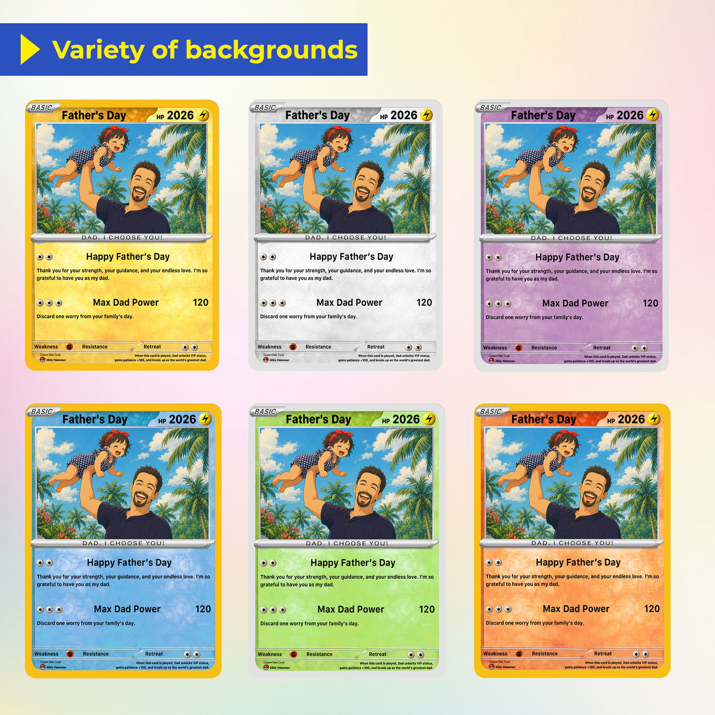 Funny Father’s Day Personalized Pokémon Card - Custom Pokémon Card for Trainer Dad - Comic Anime Style Customizable Gift from Supporter, Wife, Son & Daughter - CPC-111.B