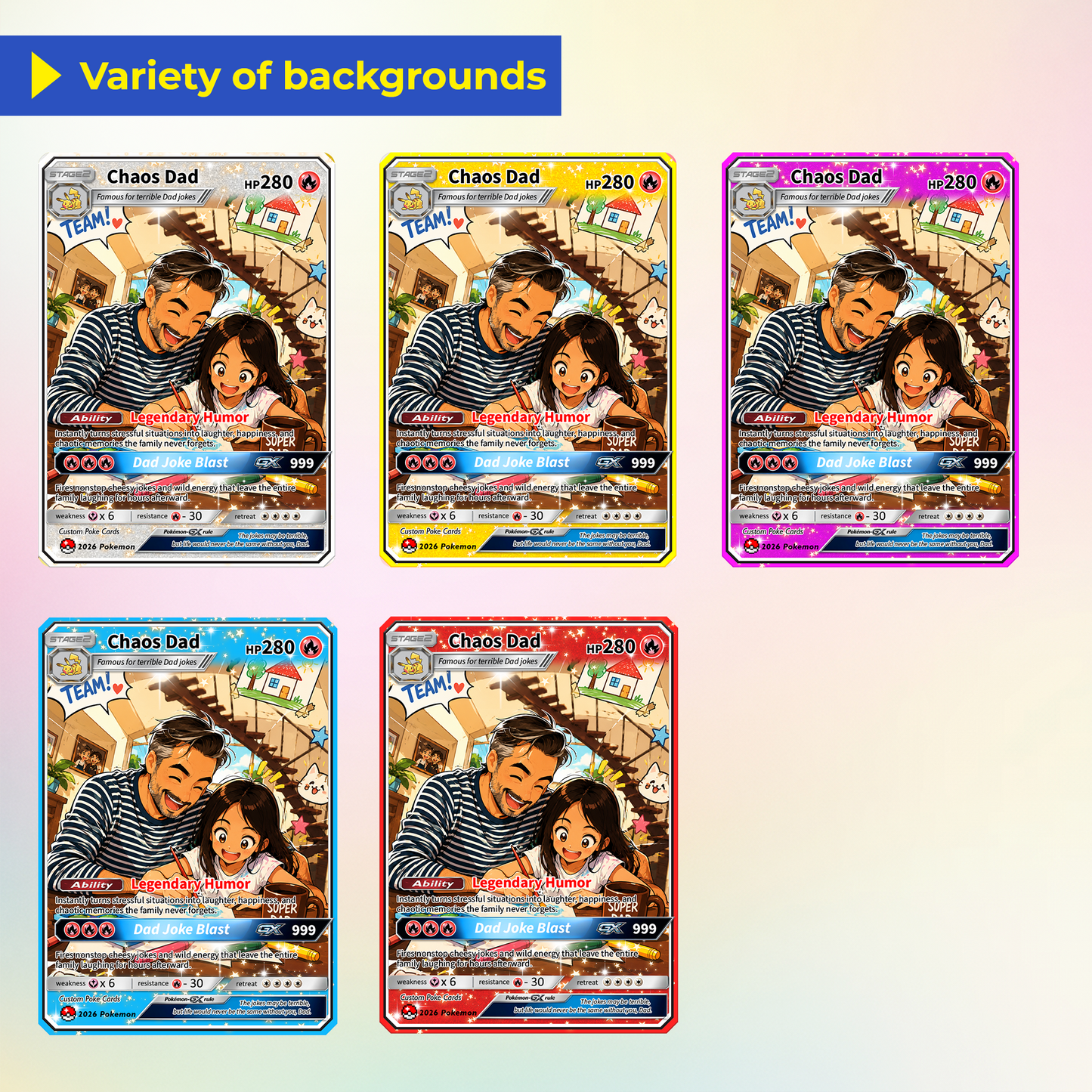 Funny Father's Day Custom Pokémon Card - HOT Trend Comic Anime Style Personalized Pokémon Card for Dad - Perfect Gift from Wife & Kids - CPC-119