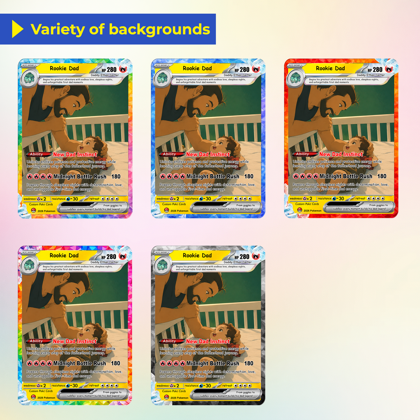 First-Time Dads Custom Pokémon Card - Comic Anime Style Personalized Pokémon Card for First Father’s Day - Perfect Gift for New Dads - CPC-126