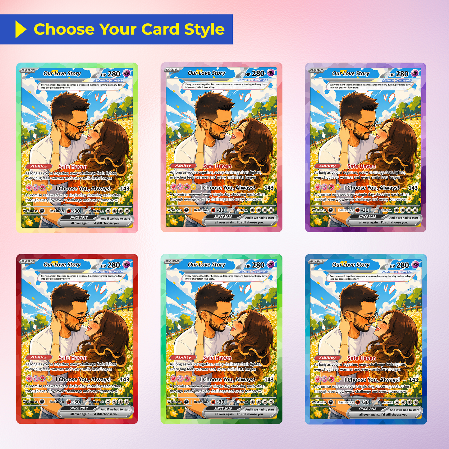 Custom Pokémon Cards with Anime Picture, Personalized Poke Cards Animated Style Gifts for Him and Her - CPC-148