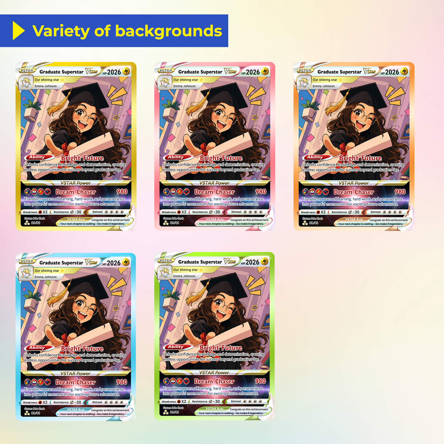 Graduate Superstar Personalized Pokémon Card - Custom Student Achievement Pokémon Card with Anime Picture for Kids, Students - Graduation Gift from Parents - CPC-BTS-05