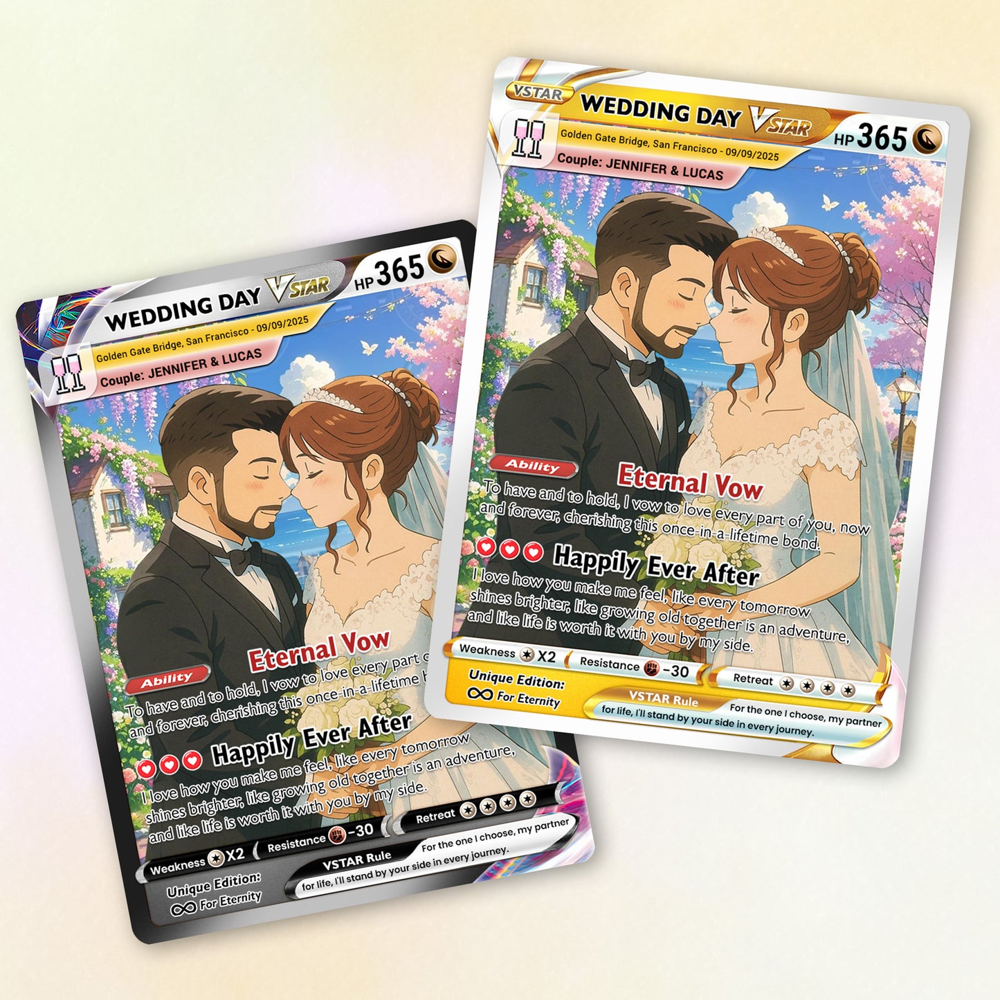 Personalized Pokemon Card for Couples with Ghibli Style - Custom Couple Pokemon Card for Him Her - Deep Custom Names Date Location - CPC-34