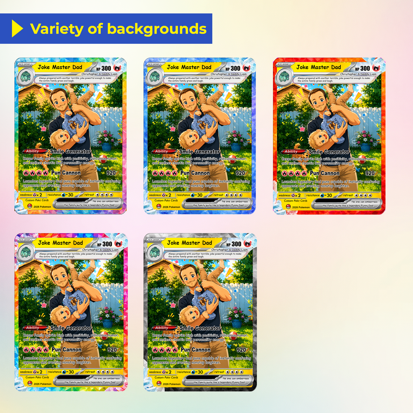 Funny Happy Father's Day Custom Pokémon Card - Comic Anime Style Personalized Pokémon Card for Funny Dad - Perfect Gift from Wife & Kids - CPC-122