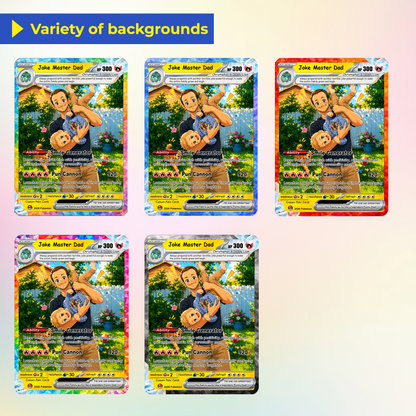 Funny Happy Father's Day Custom Pokémon Card - Comic Anime Style Personalized Pokémon Card for Funny Dad - Perfect Gift from Wife & Kids - CPC-122