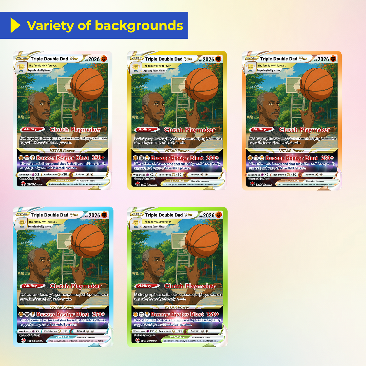 Basketball Dad Custom Pokémon Card for Father's Day - Father’s Day Personalized Pokémon Card for Sport Dad - Comic Anime Customizable Gift from Supporter, Wife, Son & Daughter - CPC-137