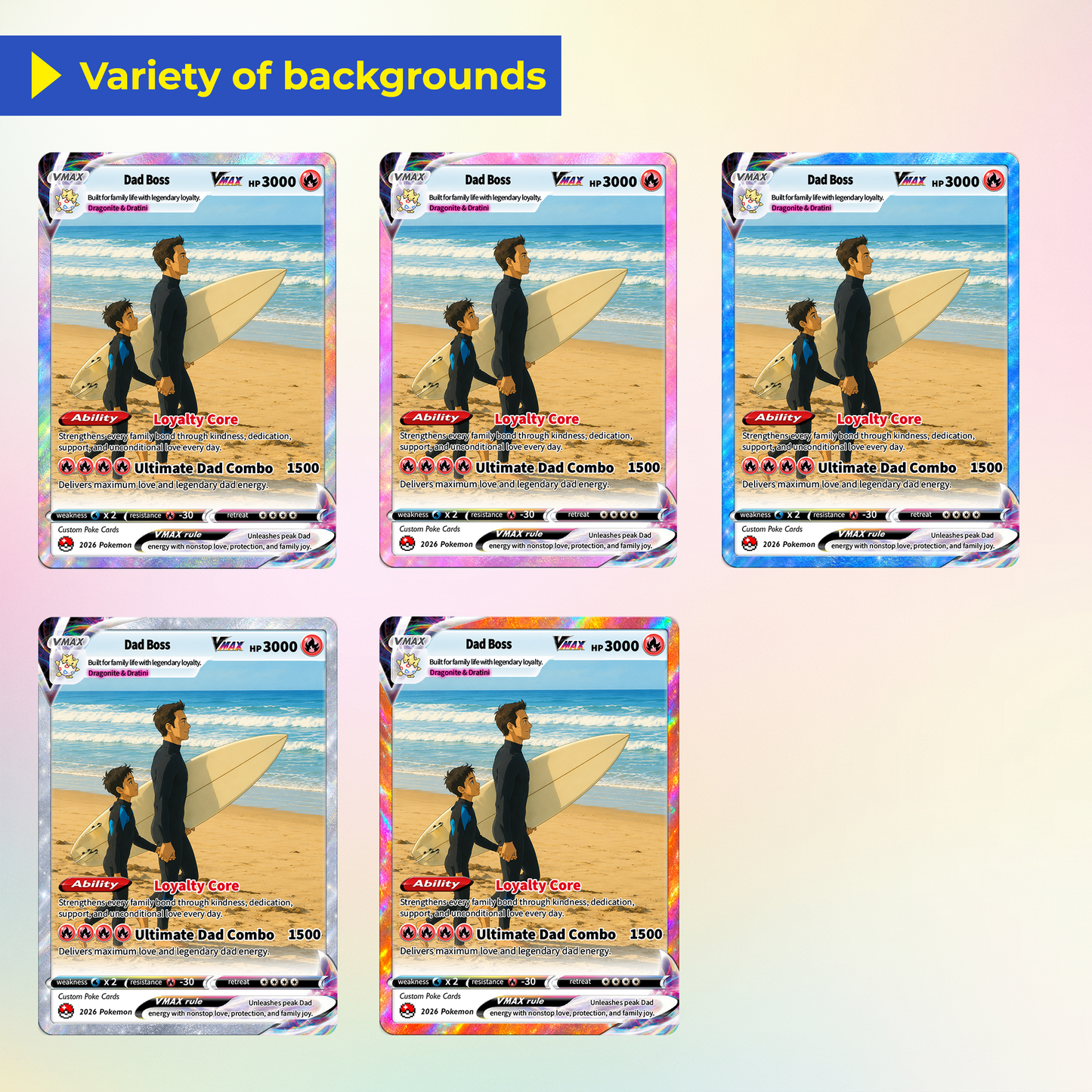 Perfect Gift from Wife & Kids - Happy Father's Day Custom Pokémon Card - Comic Anime Style Personalized Pokémon Card for Dad - Perfect Gift from Wife & Kids - CPC-125