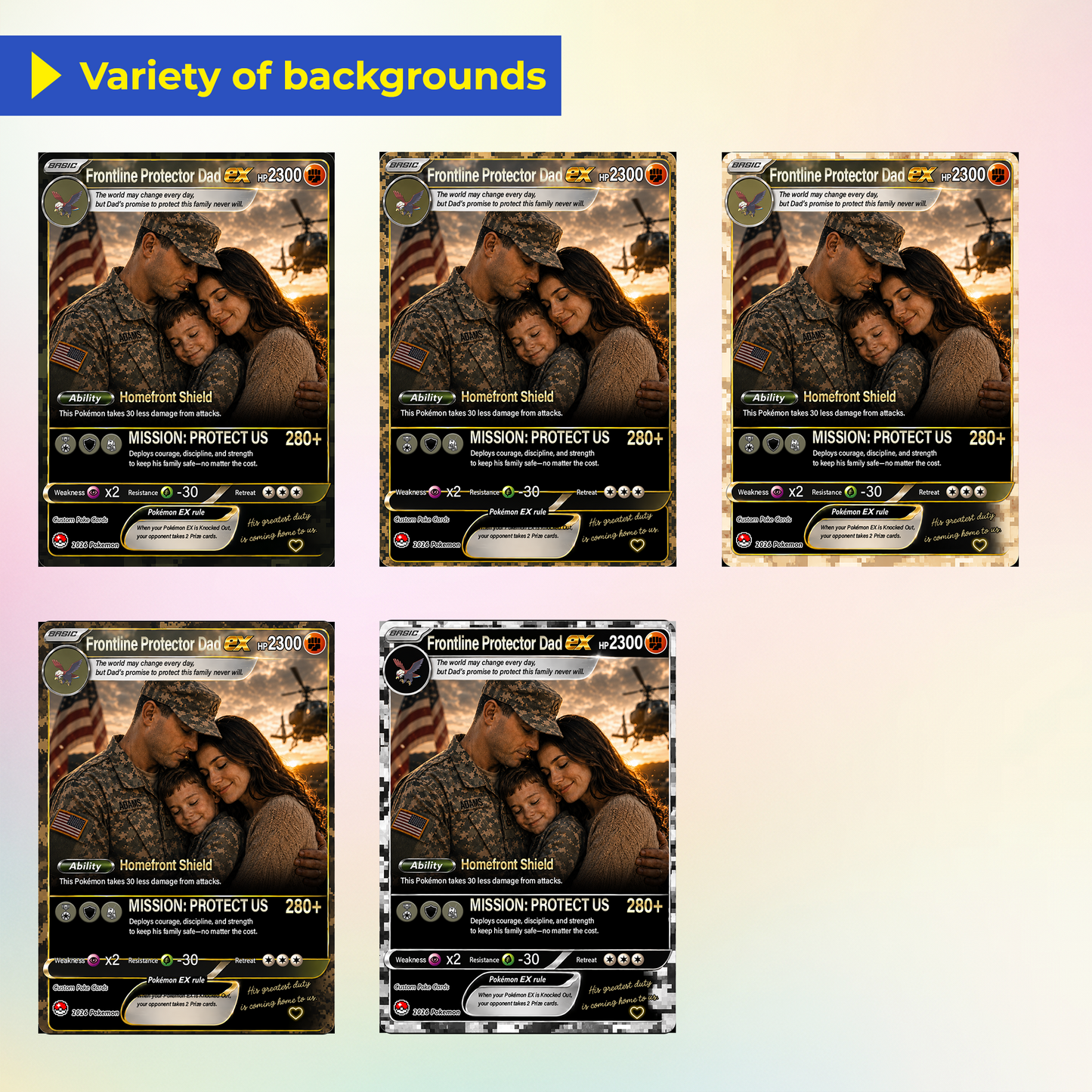 Special Edition for Military Dad Custom Pokémon Card - Father’s Day Personalized Pokémon Card for The Army Dad - Comic Anime Customizable Gift from Wife, Son & Daughter - CPC-143
