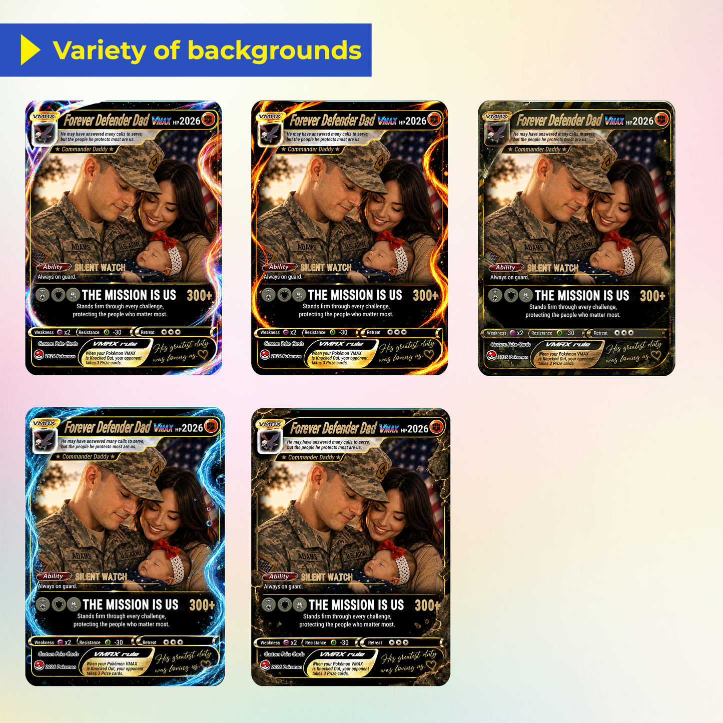 Special Edition Custom Pokémon Card for Military Dad - Father’s Day Personalized Pokémon Card for The Army Dad - Comic Anime Customizable Gift from Wife, Son & Daughter - CPC-142