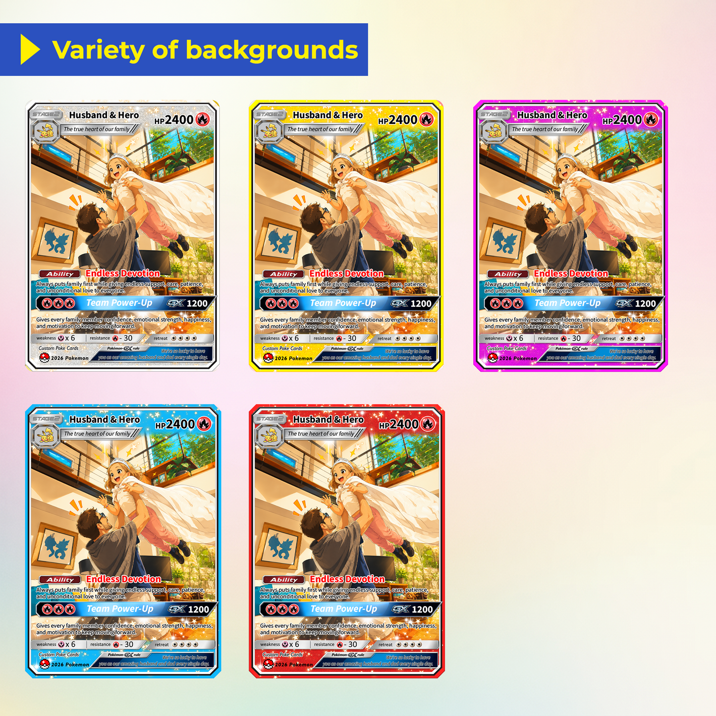 2026 Father's Day Custom Pokémon Card - Comic Anime Style Personalized Pokémon Card for Dad - Perfect Gift from Wife & Kids - CPC-118
