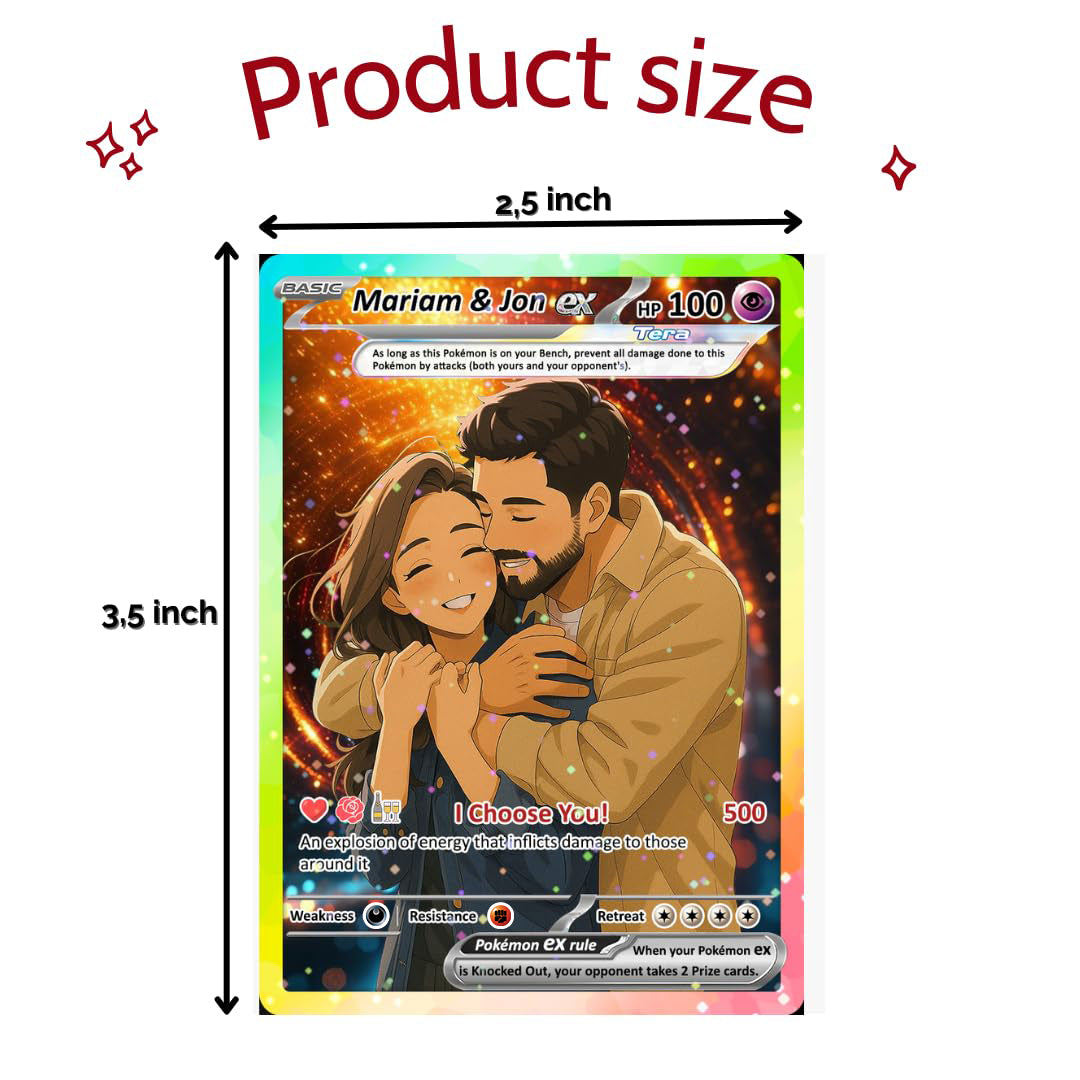 Custom Pokémon Cards with Anime Picture, Personalized Poke Cards Animated Style Gifts for Him and Her - CPC-04