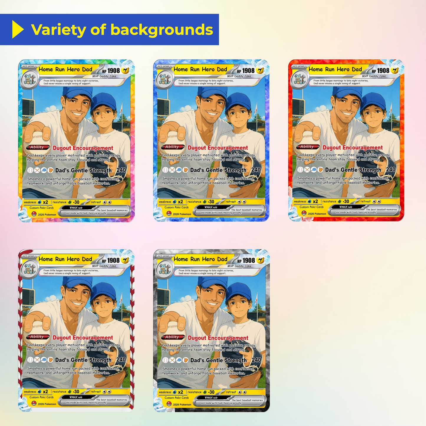 Baseball Dad Custom Pokémon Card for Father's Day - Father’s Day Personalized Pokémon Card for Sport Dad - Comic Anime Style Customizable Gift from Supporter, Wife, Son & Daughter - CPC-134