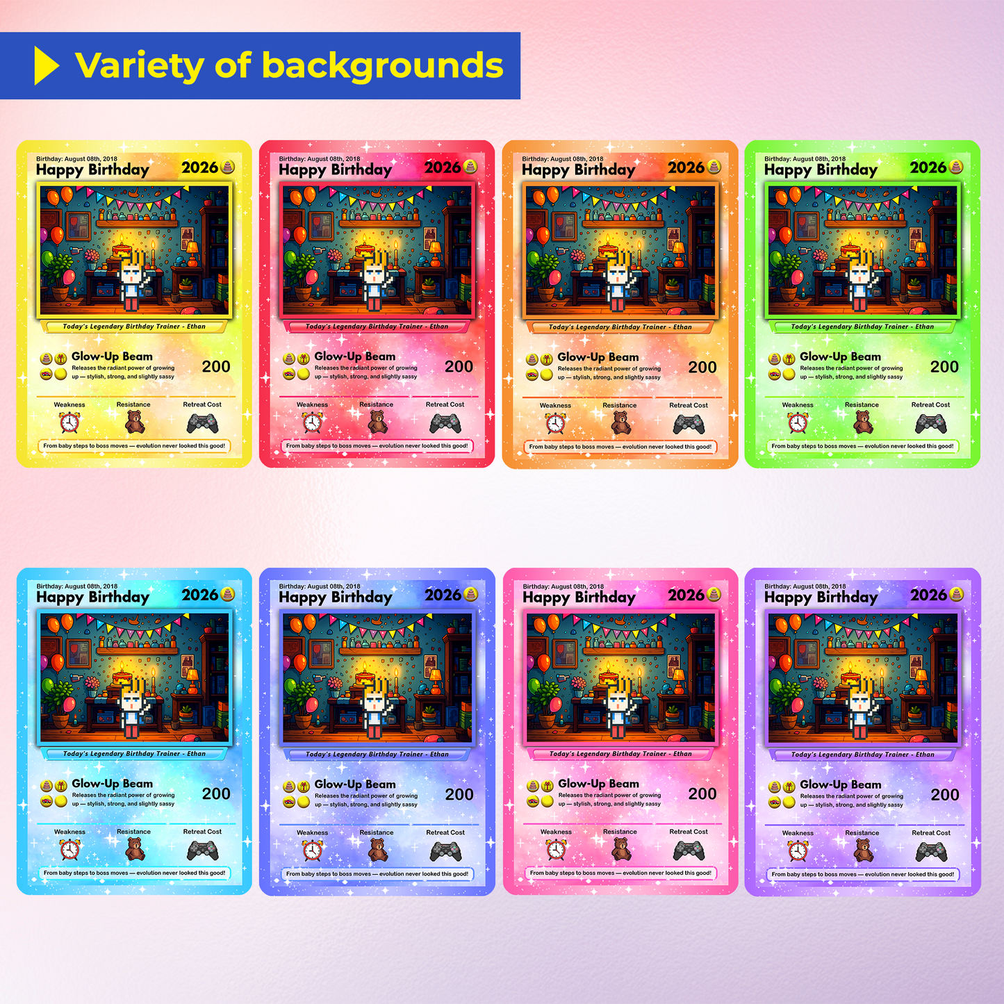 Happy Birthday Custom Pokémon Card with Art Characters, Personalized Pokémon Card for Date of Birth - CPC-11.B