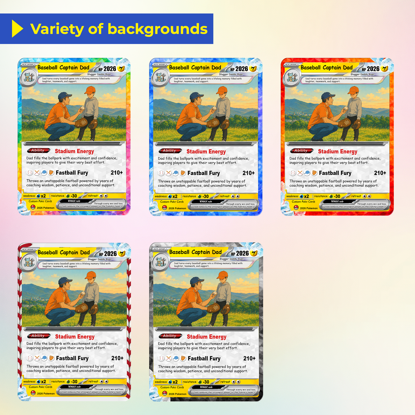 Happy Father's Day Custom Pokémon Card for Baseball Dad - Father’s Day Personalized Pokémon Card for Sport Dad - Comic Anime Customizable Gift from Supporter, Wife, Son & Daughter - CPC-135