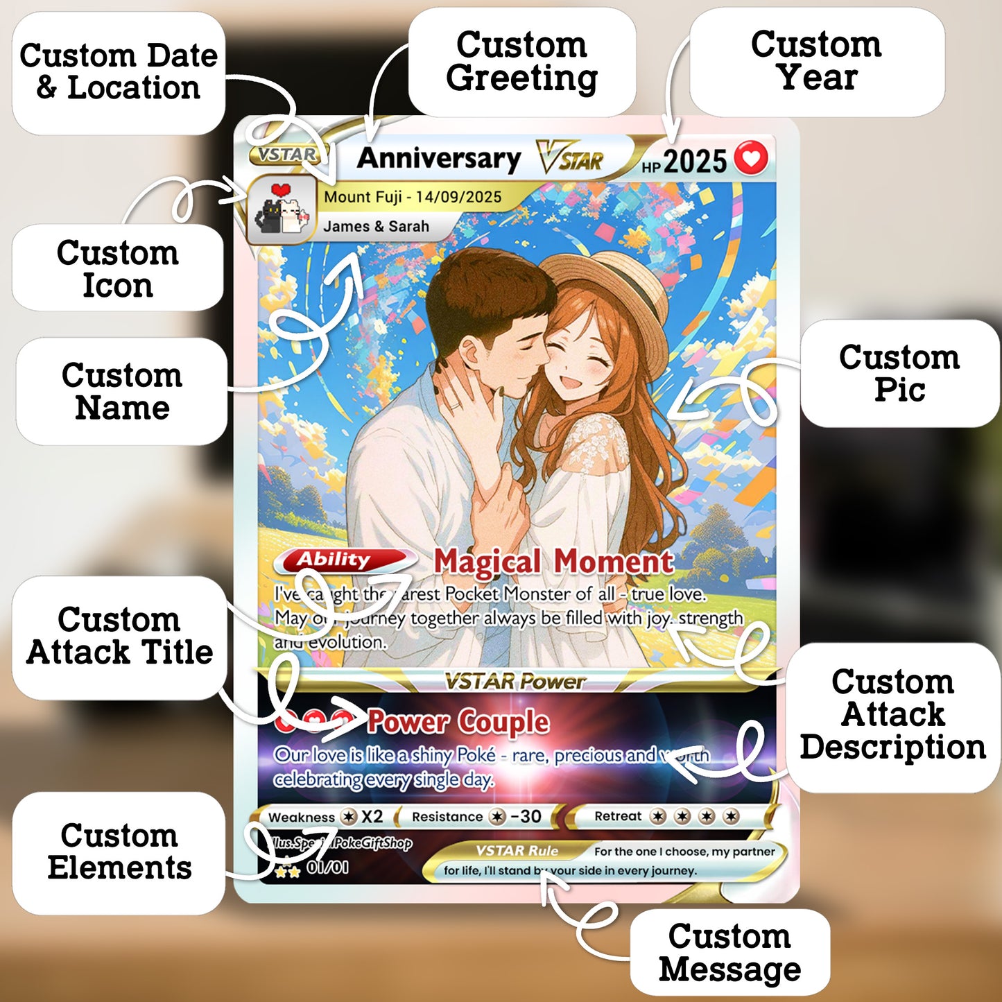 Anime Transformation Custom Pokemon Card - Personalized Poke Card for Couples - Holographic Effect Available - CPC-30