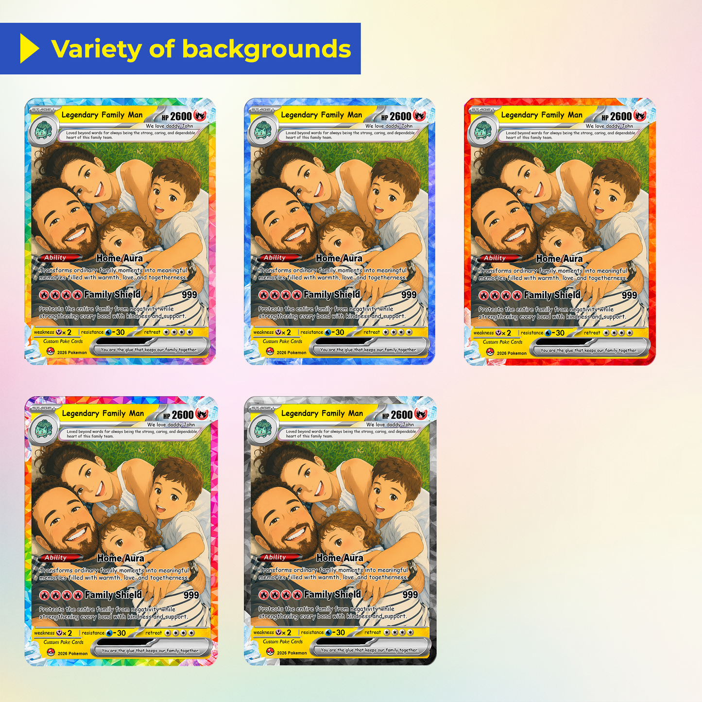 Happy Father's Day Custom Pokémon Card - Comic Anime Style Personalized Pokémon Card for Dad - Perfect Gift from Wife & Kids - CPC-124