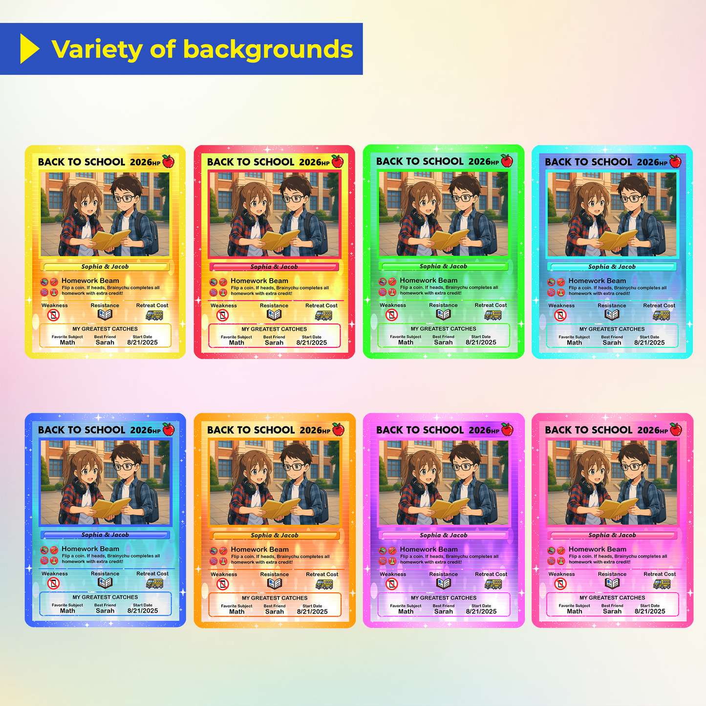 Anime Style Back to School Custom Pokemon Cards, Personalized Pokemon Card for First Day of School, Gift for Students, Son, Daughter - CPC-68