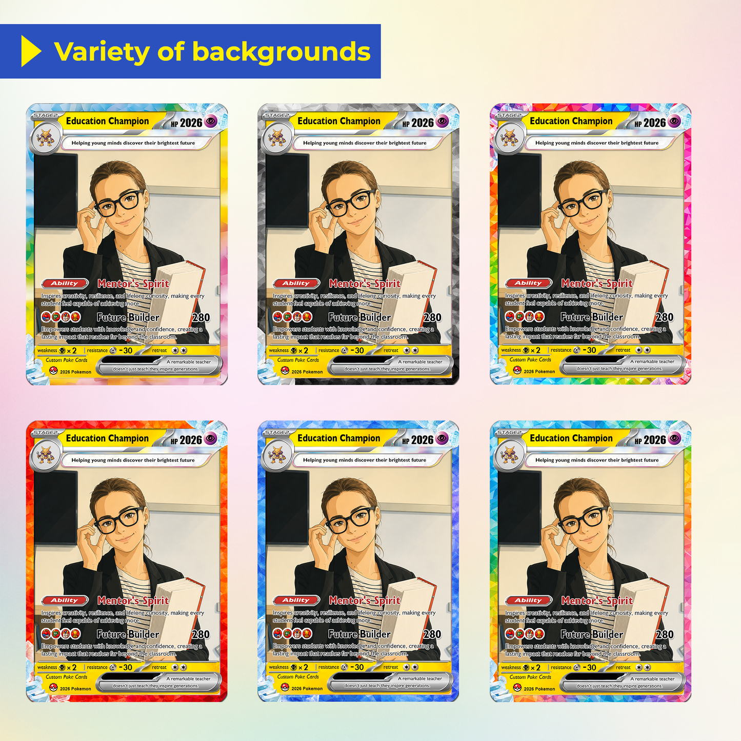 Education Champion Custom Pokemon Cards, Teacher Appreciation Gift Card, Change Your Photo to Anime Styles, Thank You Teacher Gift, Personalized Pokemon Cards - CPC-BTS-08