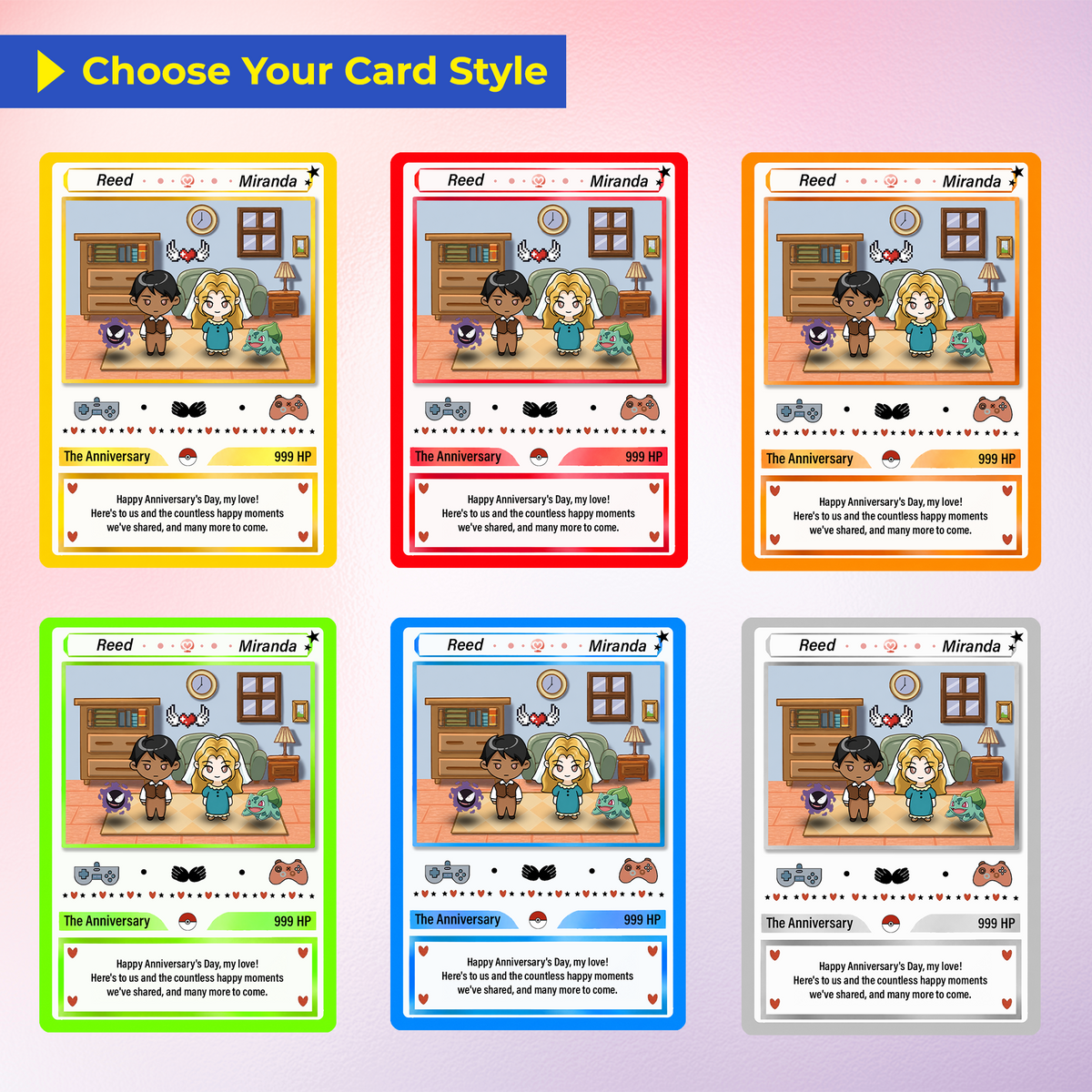 Hand-Drawn Characters Custom Pokemon Card, Personalized Pokemon Card for Couples, Perfect Gift for Him & Her - CPC-153.A